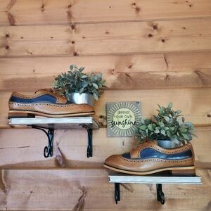 Mikcon Leather Two Tone Colorblock Tan Brogue Wingtip Oxford Dress Shoes Sz 10.5